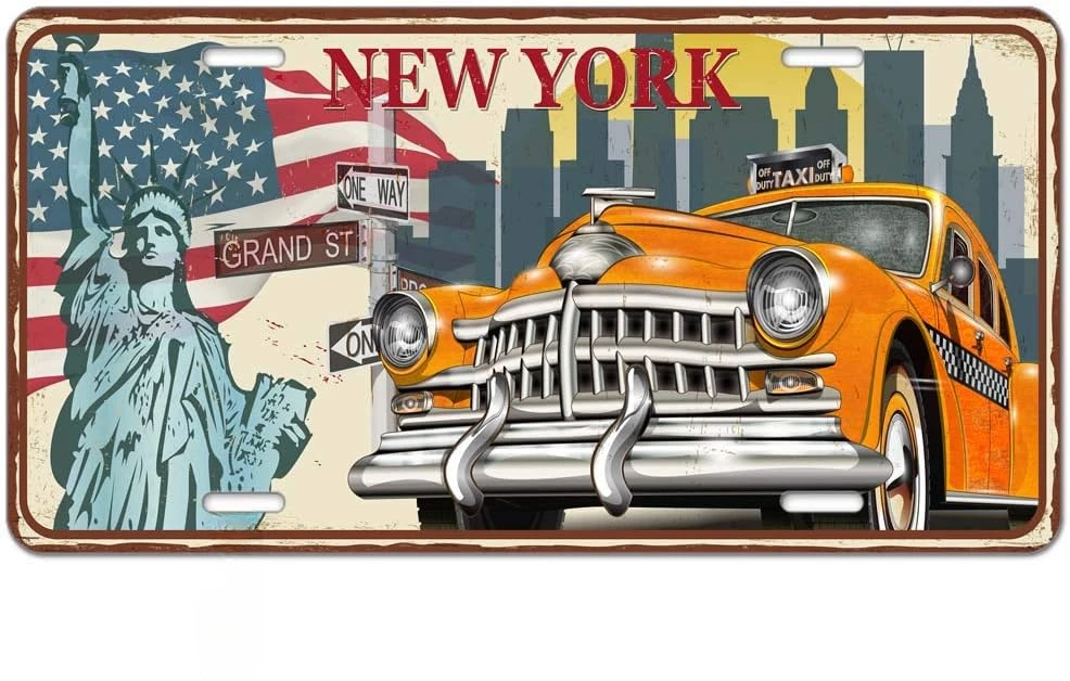 New York Front License Plate Cover American Flag The Statue of Liberty Land Mark Retro Car Decorative License Plates for Car