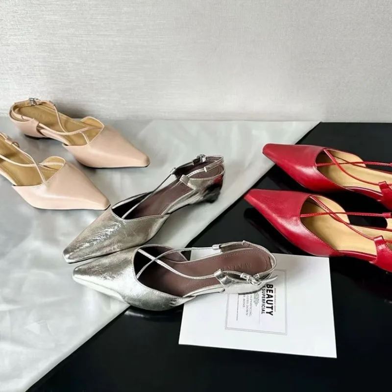 

New Women Shoes Exquisite French Style Wedge Heel Sandals for Woman Fashion Pointed Tip Casual Shoe Designer Shoes Zapatos Mujer