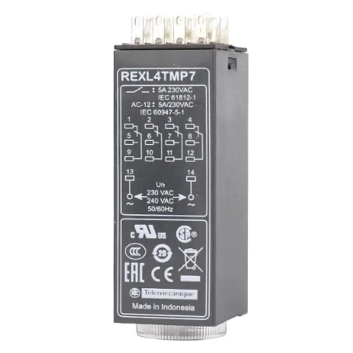 

REXL4TMP7 Modular timing relay, 5 A, 4 CO, 0.1 s..100 h, on-Delay, 230 V AC