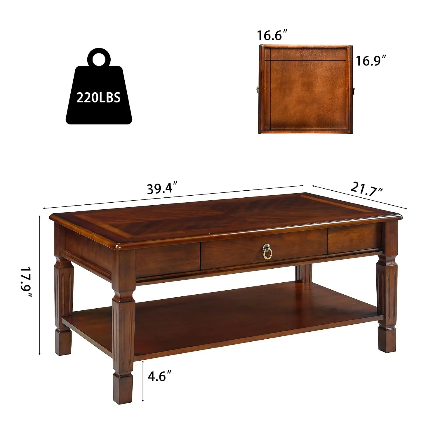 Wooden Coffee Table with Storage Drawer 39.4in Living Room Center Table, Customized