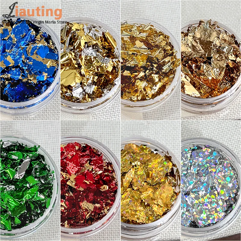 1Box Gold Foil Fragment Nail Glitter For DIY Nails Sticker Art Nail Decorations Multi Color Gold Leaf Flakes