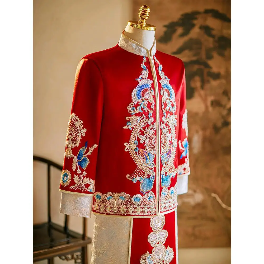 Xiuhe Groom 2024 New Wedding Chinese Dress Tang Dress Toast Dress Xiukimono Men's Dragon and Phoenix Coat