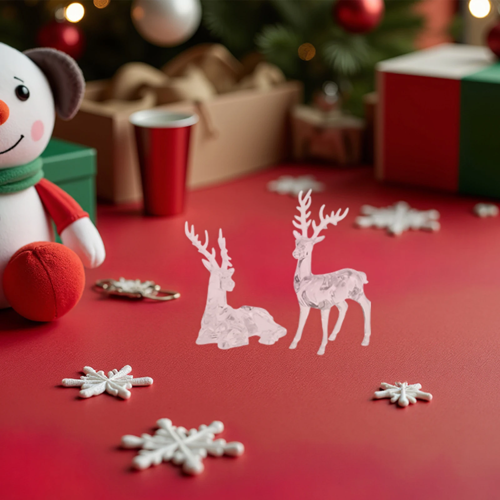 

2 pcs Christmas Reindeer Ornaments Clear Acrylic Deer Figurines Standing Sitting Holiday Decor Home Tabletop Collection Xmas