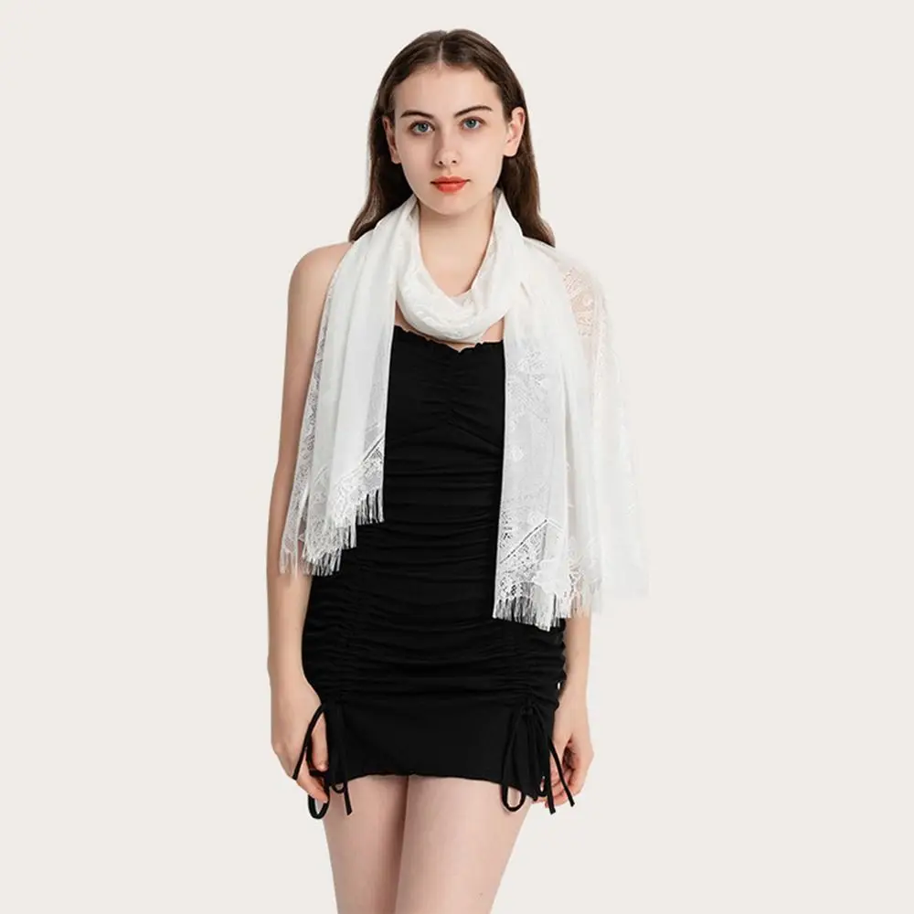 

Elegant Chiffon Women Tulle Shawl Long Hollow Tassel Chapel Scarf Lightweight Multicolored Wedding Bridal Shawl Lady