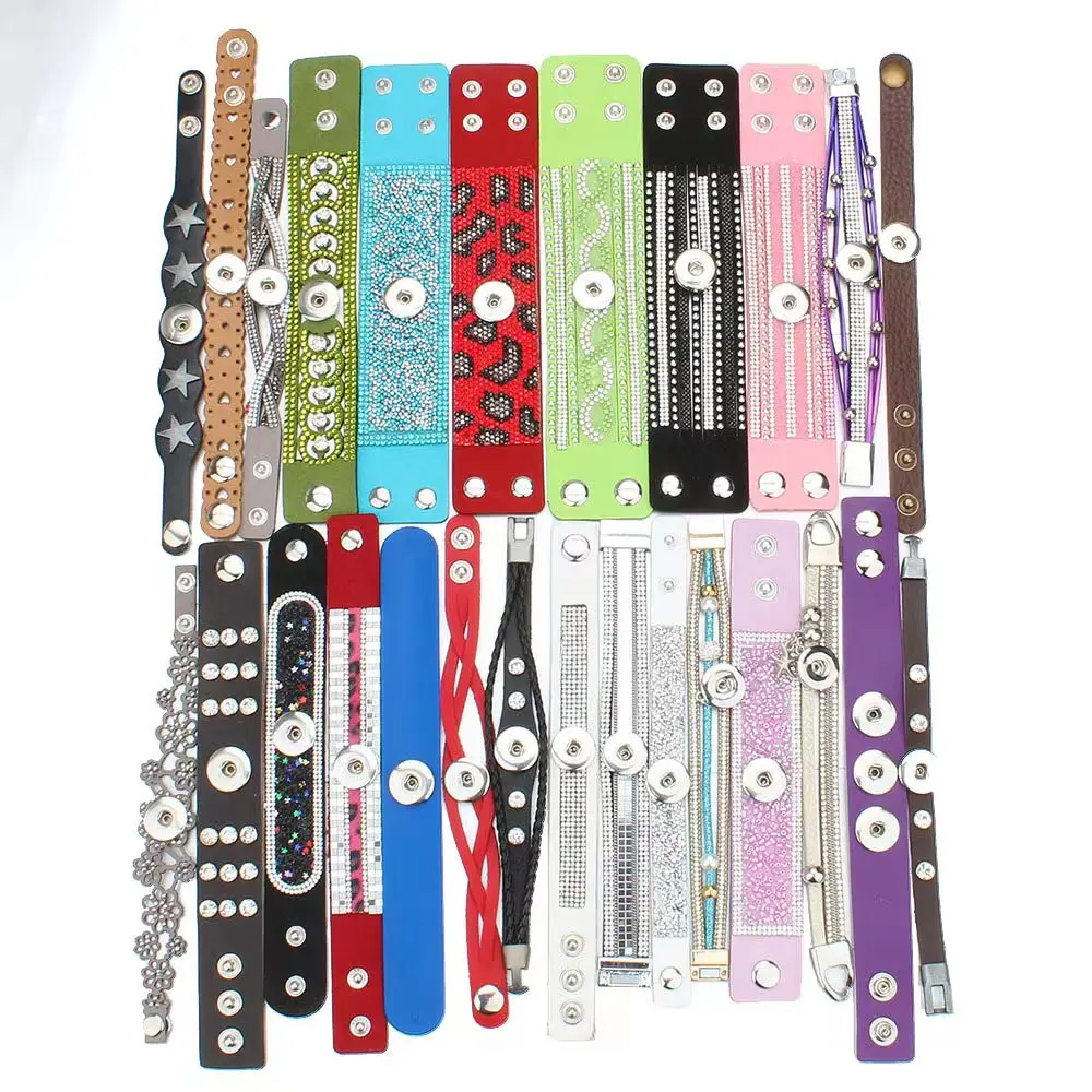 10pcs/lot Wholesale Snap Jewelry Bracelets for Women Braided Leather 18mm Snap Bracelet DIY Interchangeable Snap Button Bracelet