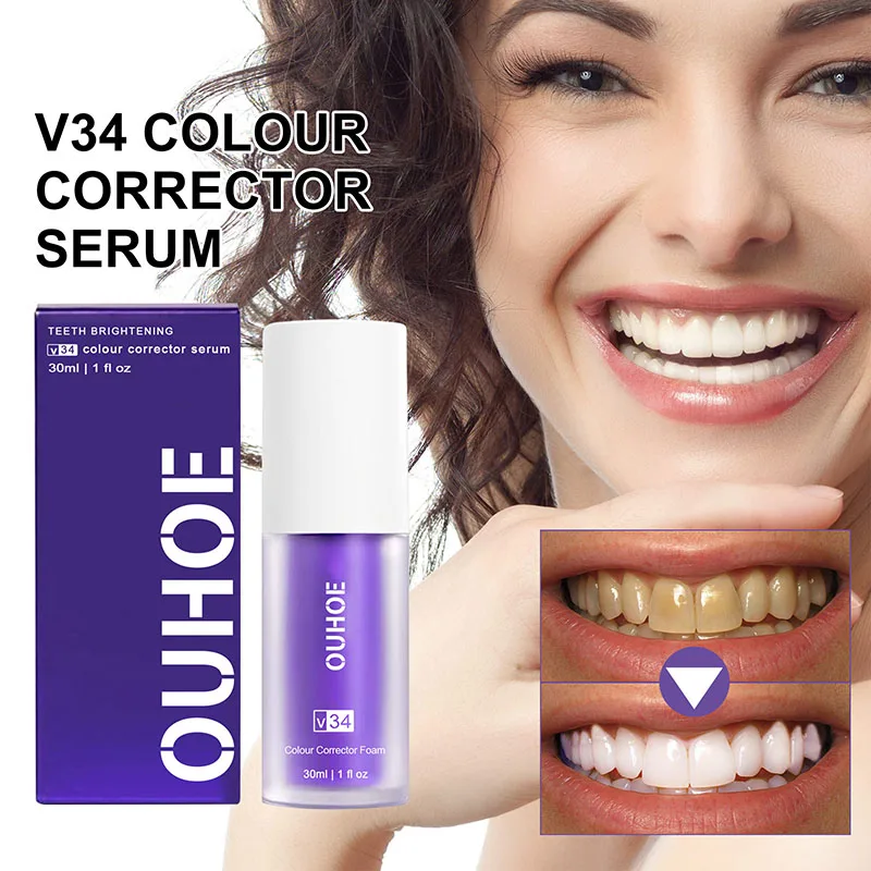 V34 Purple Teeth Whitening Toothpaste Remove Plaque Stains Cleaning Oral Hygiene Dental Bleach Tools Fresh Breath Beauty Health