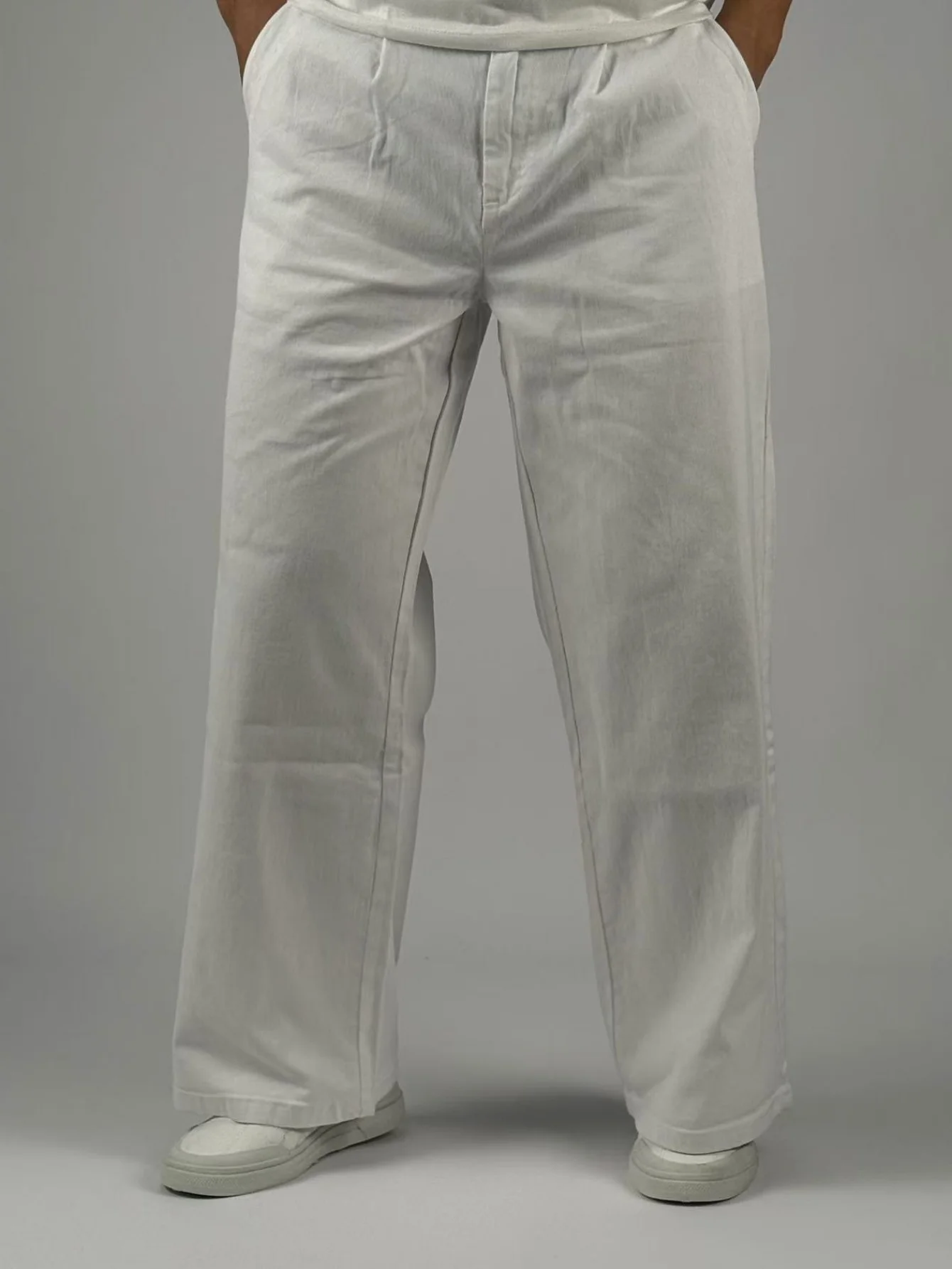 KING JEANS กางเกงขายาวผู้ชายสีขาวพร้อมขอบเอวยางยืด - สไตล์ออฟฟิศธุรกิจดีไซน์เรียบง่ายและใช้งานได้หลากหลาย
