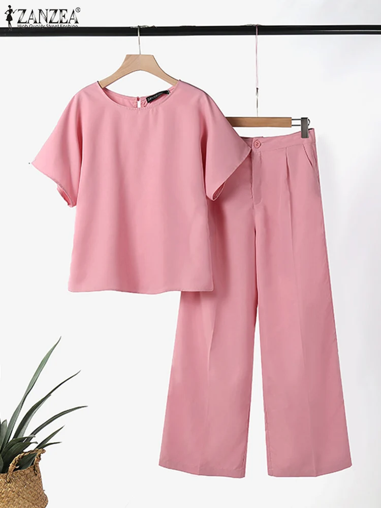 ZANZEA-Conjunto de pantalón y camiseta de manga corta para mujer, chándal informal de 2 piezas, de pierna ancha, a la moda, 2024