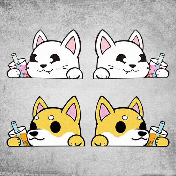 2pcs Funny Drinking Pets Dog Corgi Cat Car Stickers Motorcycle Computer Decorate Scooter Dirt Bike Racing Decals Vinyl