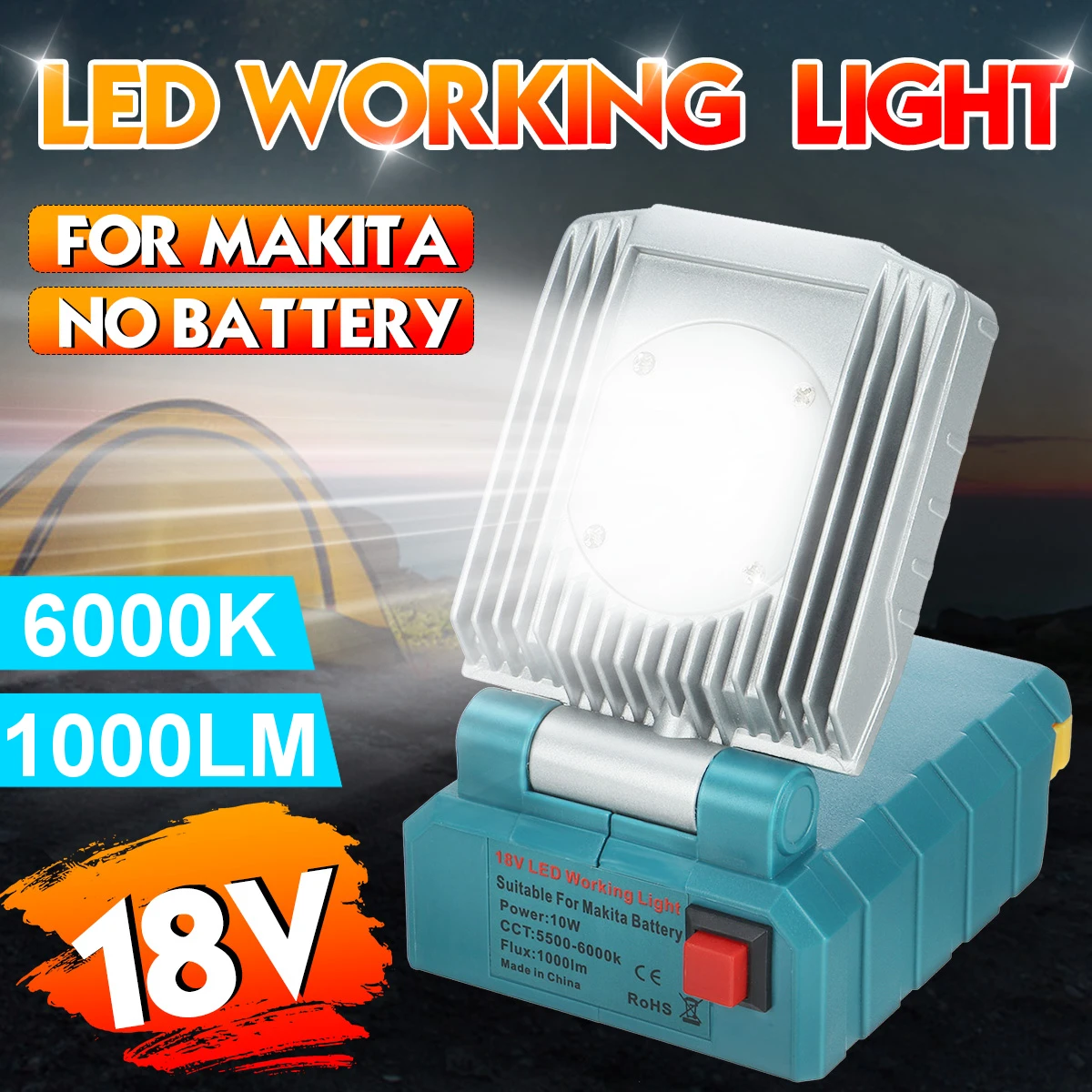 18v 1000/1600lm led lâmpada de luz de trabalho fonte de bateria de íon-lítio para makita bateria ferramenta elétrica parte decoração de casa