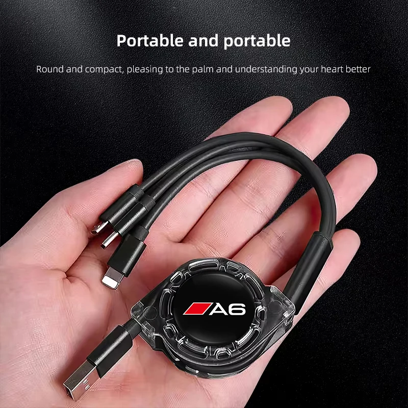 3 In 1 Micro USB Type C Charging Cable Multi Charger Wire Keyring For Audi A1 A3 8P 8V A4 B6 B7 B8 B9 A5 A6 C7 C8 A7 A8 Q2 Q3 Q5