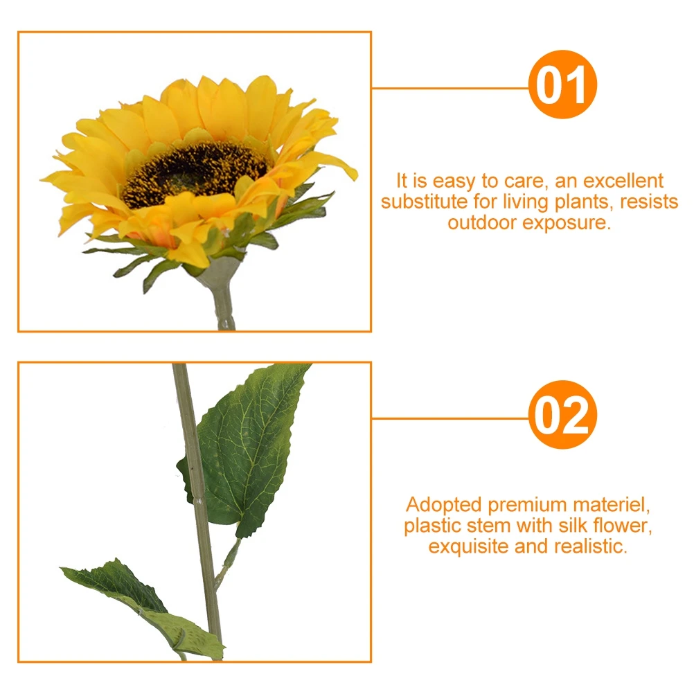 

10pcs Artificial Sunflowers Orange Stems Silk Wedding Decor Home Garden Church Altar Centerpieces Fake Flowers for Party