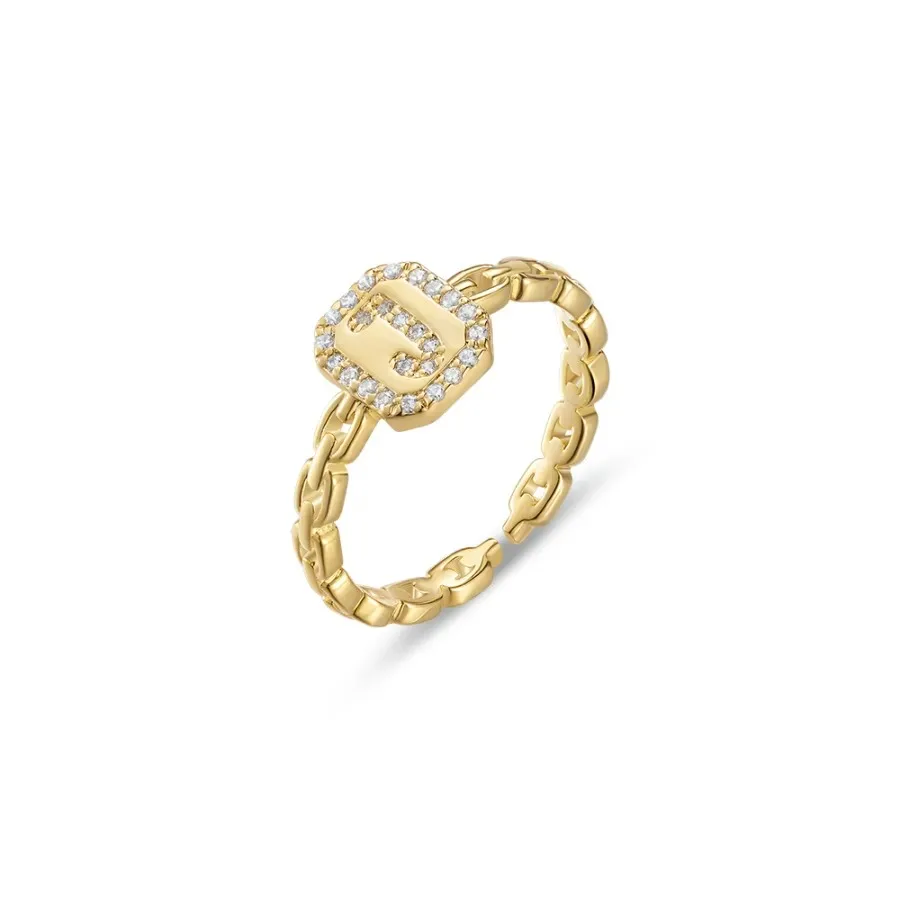Zircon Single-Letter Open Ring Twisted-Knot Zircon Initial Ring Customized 26-Letter Square Ring Women's Jewelry Birthday Gift