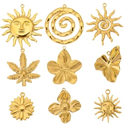 4pcs Stainless Steel Leaf Vintage Sun Flower Spiral Circle Large Charms Pendant for DIY Earring Necklace Jewelry Making Supplies