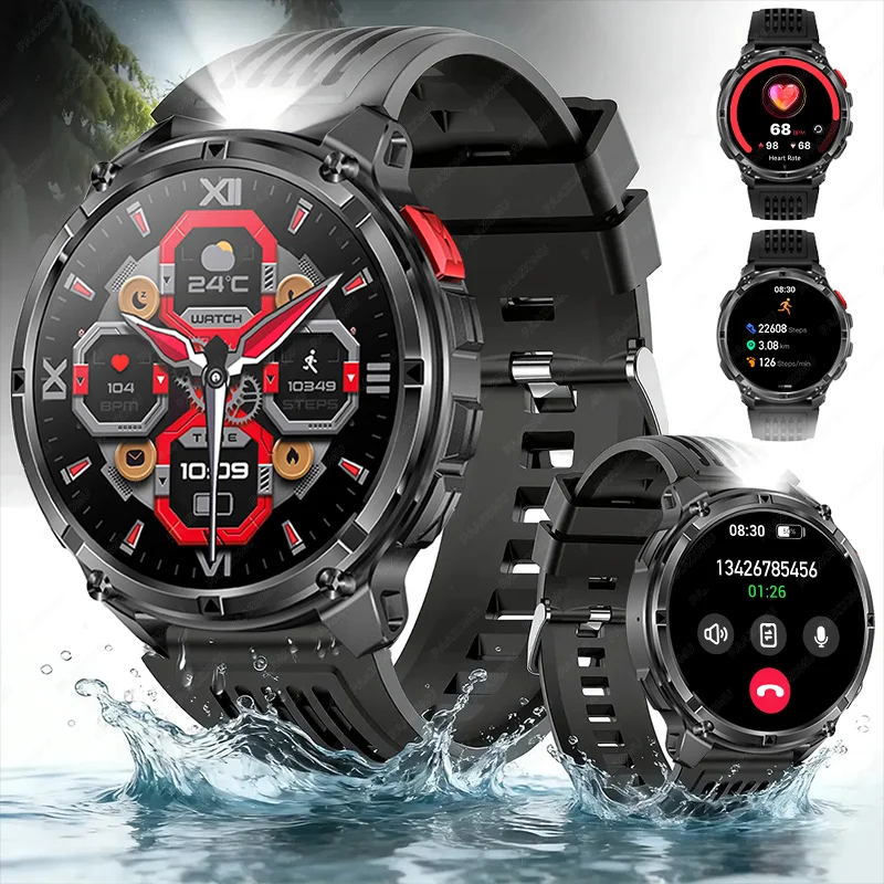 

2026 New Men's Smart Watch 1.7-inch LED Flashlight BluetoothCallOutdoorSportsCompass HealthMonitoring1100mAhLargeCapacityBattery