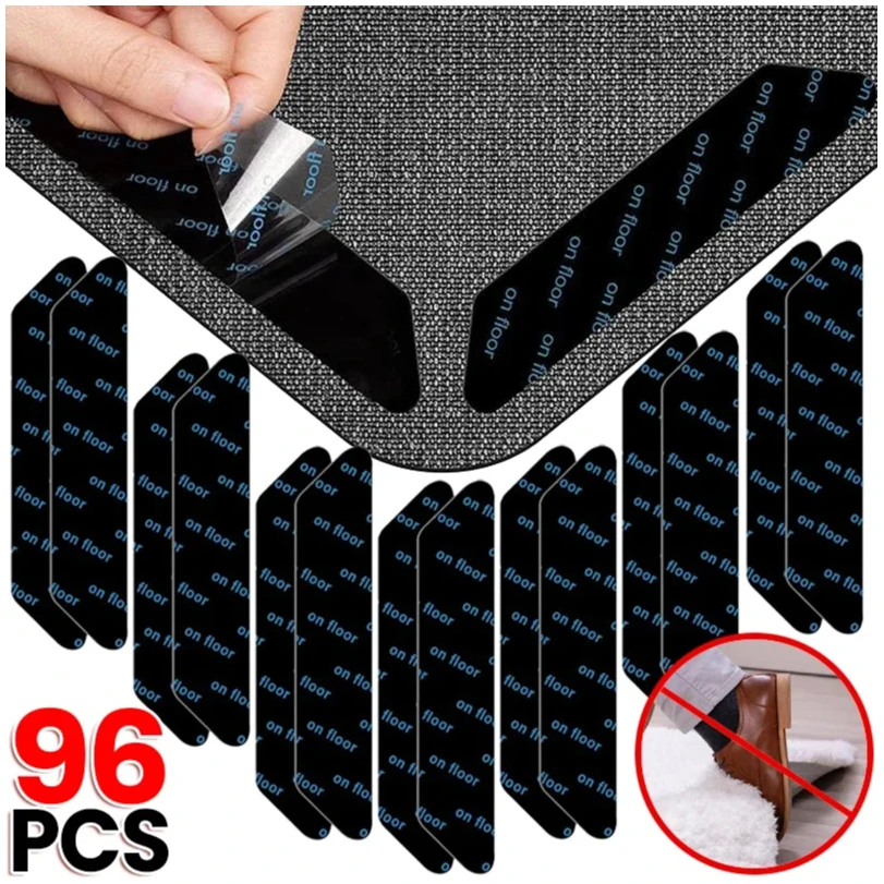 

96/8pcs Carpet Non-slip Sticker Reusable Washable Anti Curling Carpet Patch Fixed Stickers Floor Rug Mat Tape Gripper Corner Pad
