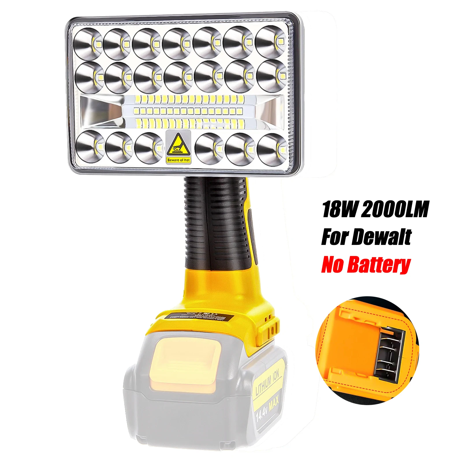 18W 2000LM Flashlight Portable LED Work Light with USB Port Outdoor Camping Working Spotlight for Dewalt 20V Max Battery