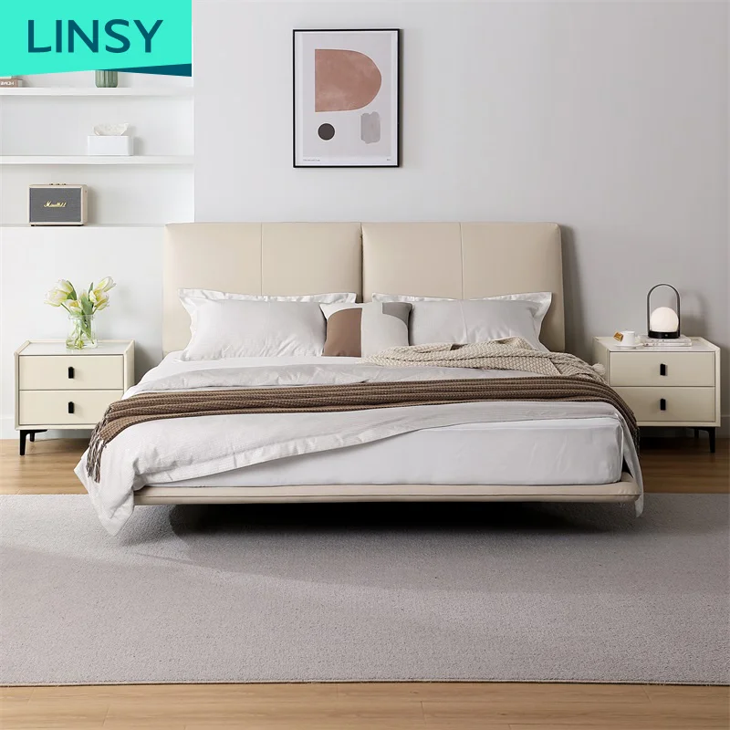 

LINSY Holstered Bedroom Furniture Hotel House Use Leather Double Bed TBC048-A
