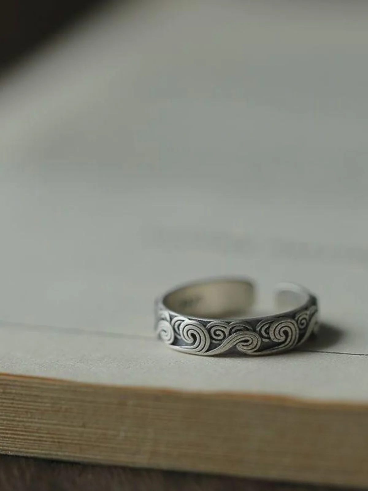 

Retro Cloud Pattern Silver Ring Open Style Unisex Pure Silver Color Ancient Style Finger Ring New 2025 INS Fashion Jewelry