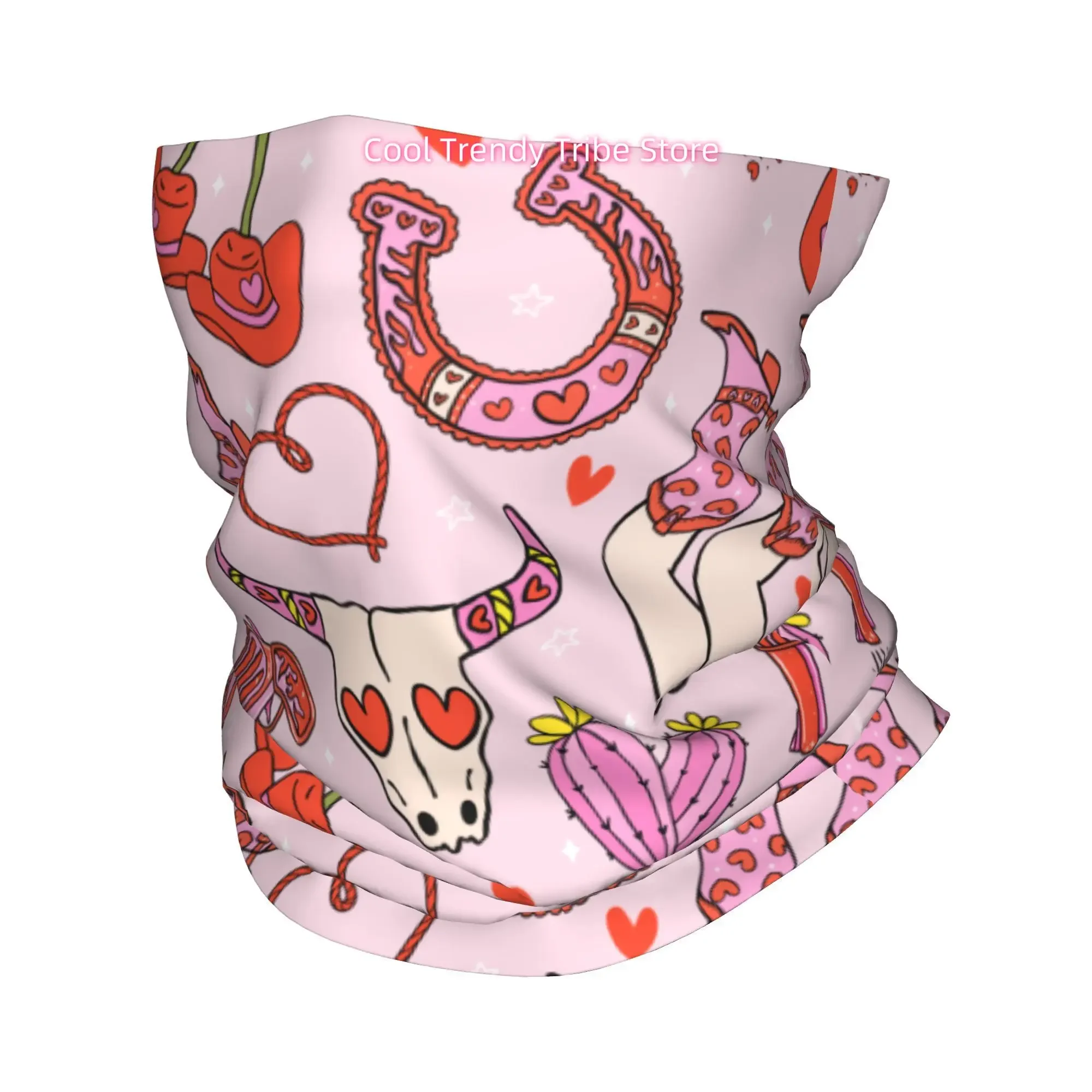 Bright Pink Background Pink Western Style Element Sweet Cool American Retro Novelty Head Scarf Bandana for Women Boho Floral Hai