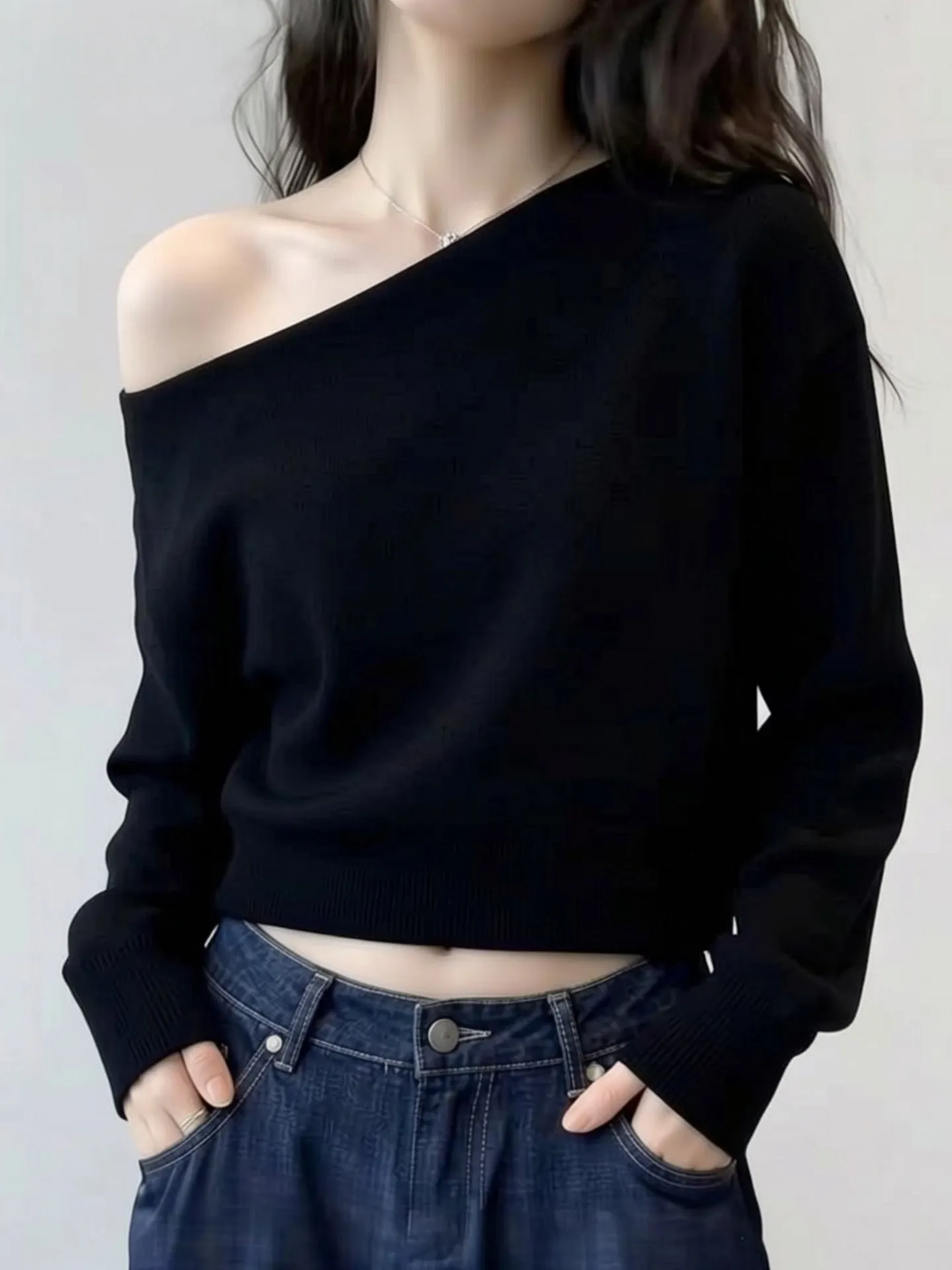 

Slimming Long Sve T-irt Loose Fit Color Versatile Base Layer Spring Design oulder Baring Overhead Top for Women