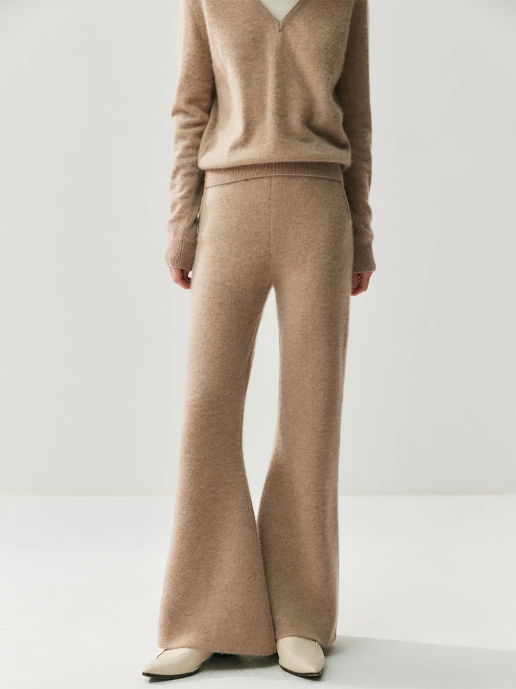 Modern Flared Trousers 100% Cashmere Women's Bootcut Pants Autumn Winter Wide Leg Pants Warm Thicked Business Classic Flare Pant