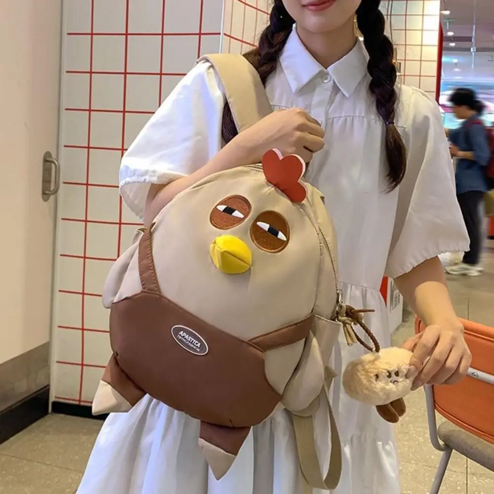 Creative Large Capacity Chicken Nylon Backpack with Pendant Funny Hen Shape School Bag Kawaii Cartoon Students Book Bag