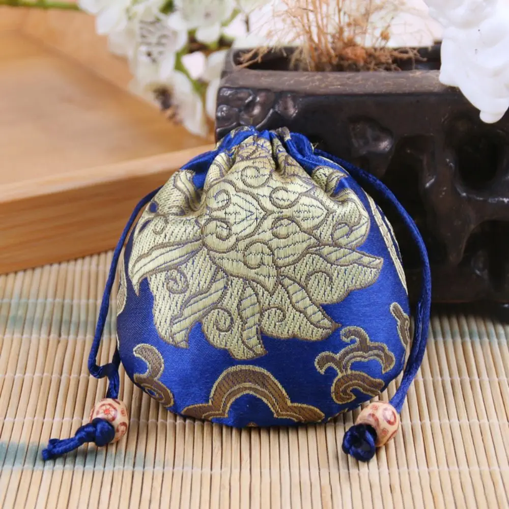 

Floral Embroidery Flower Drawstring Bag Jewelry Packing Bag Beaded Small Coin Purse Wallet Storage Bag Ethnic Style