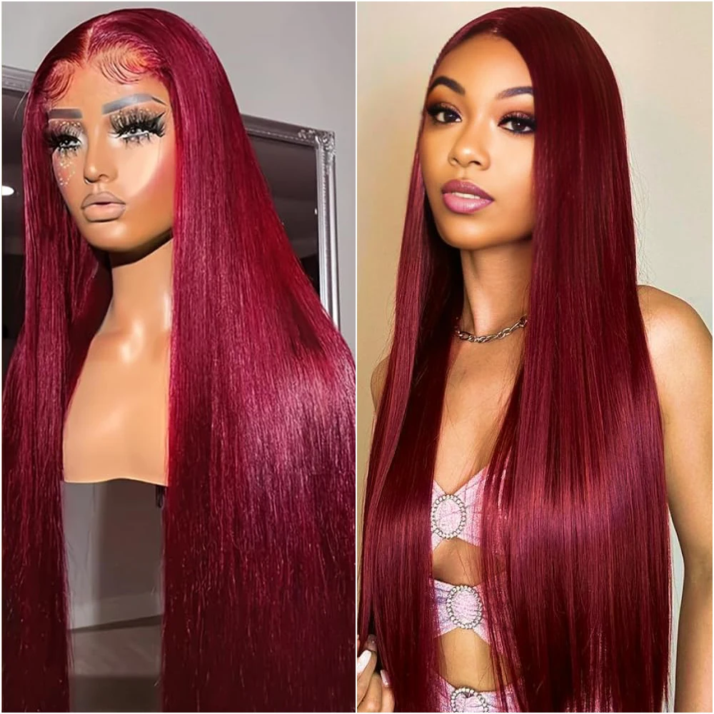 99J الملونة الدانتيل الجبهة خصلات الشعر المستعار الإنسان مستقيم بورجوندي 13x4 13x6 شفاف HD الدانتيل الباروكة الأمامية الأحمر البرازيلي الباروكات للنساء