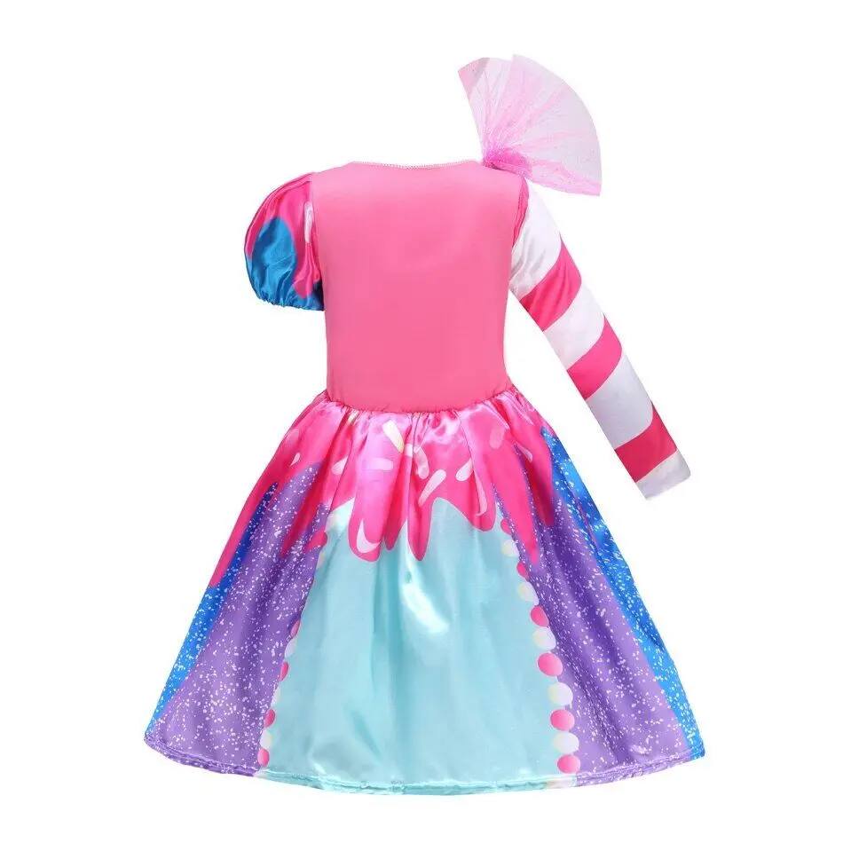 Purim Girls Rainbow Vestidos Candy Fairy Lollipop Cosplay Costume Toddler Girls Birthday Party Carnival Long Short Sleeves Dress