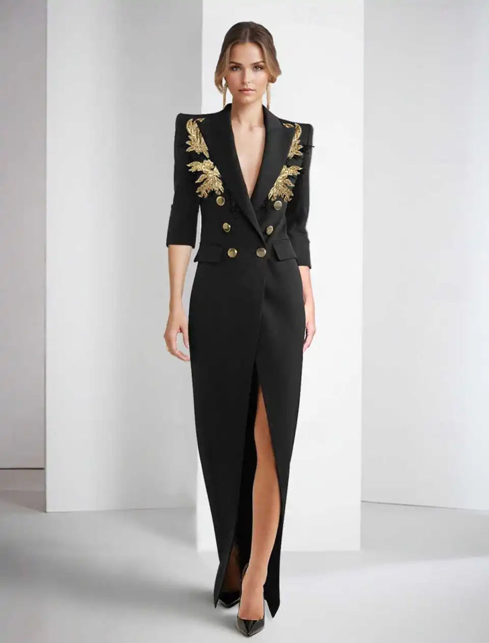 slim fit dress slacks Élise Pleated Peplum-Hem Blazer Dress in Black S / Black main image 0