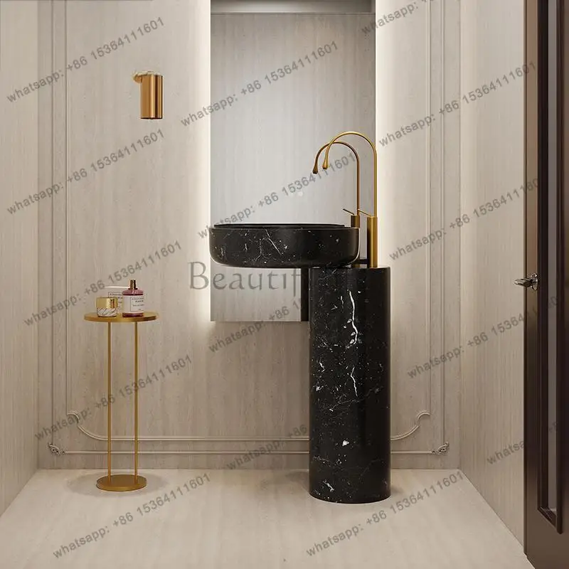 

Designer Luxury Stone Pedestal Basin, Italian Style One-Piece Sink for Hotel Villa
