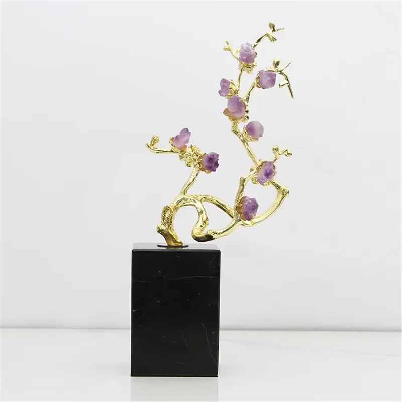 Modern Golden Branch Bird Floral Art Sculpture Tabletop Home Decor Ornament Wholesale