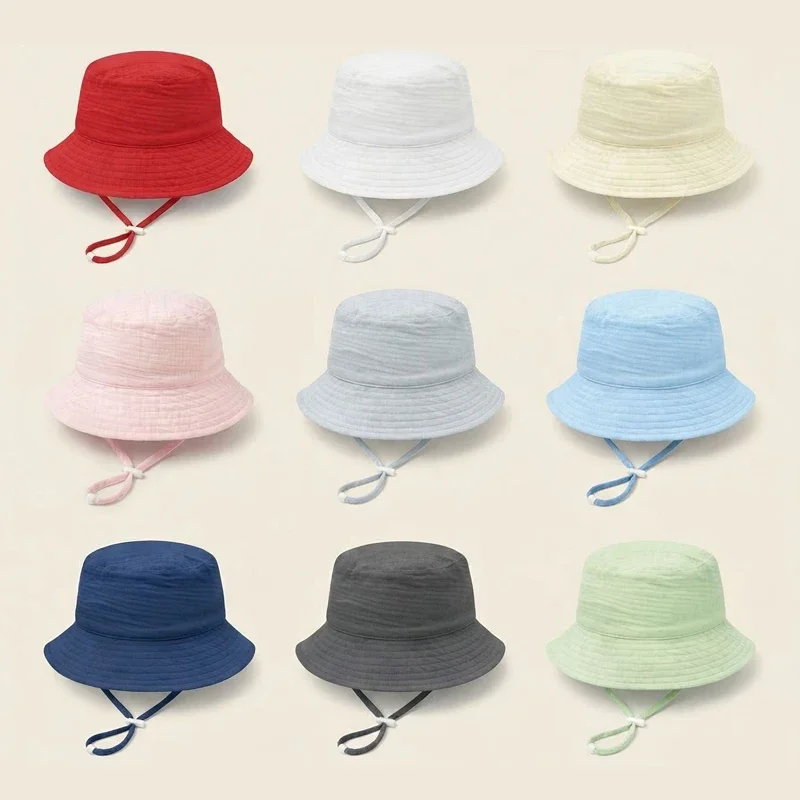 Muslin Baby Summer Hat Adjustable Kids Sun Hat 100% Cotton Children Panama Hats Infant Cap Toddler Bucket Hats 1-3Y view 4