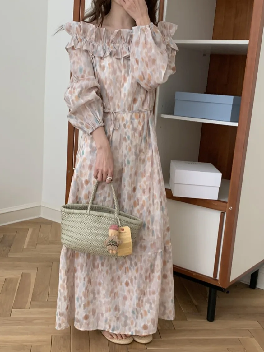 

Ele Vaion Sle One oulder Design Floral Print Long Dr Women's Faion Spring Autumn Commute Single Piece Pure E-...