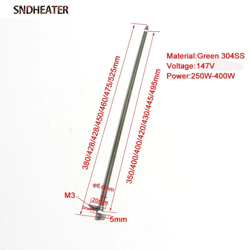 Sndheater 6.6mm elemento de aquecimento de forno de ar quente para substituição 380/428/428/450/460/475/525mm 147v 250-400w 2 tamanhos