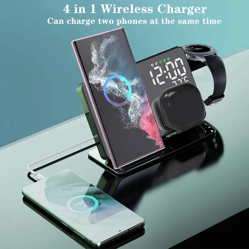 3 in 1 Wireless Charger For Samsung Galaxy Watch 6 5 Pro 4 Charger S24 S23 Ultra Fast Charging Station Stand with Alarm Clock