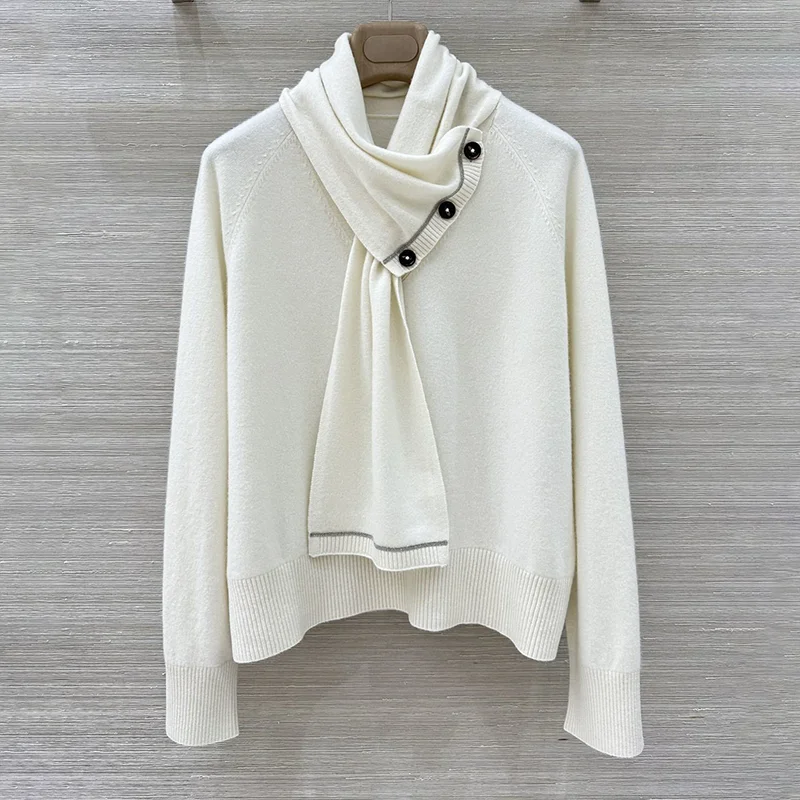 

High-quality scarf-necked women's pullover sweater - simple and fashionable spring autumn clothing 251017232