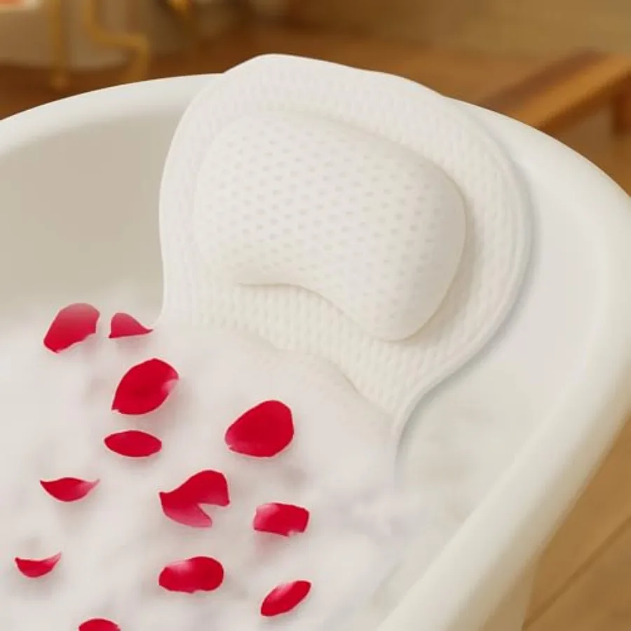 

Bath Pillow for Tub 4D Air Mesh Fabric - Plush Bathtub Pillow for Neck and Back Support Hot Tub Pillow with 6 Non-Slip Suction