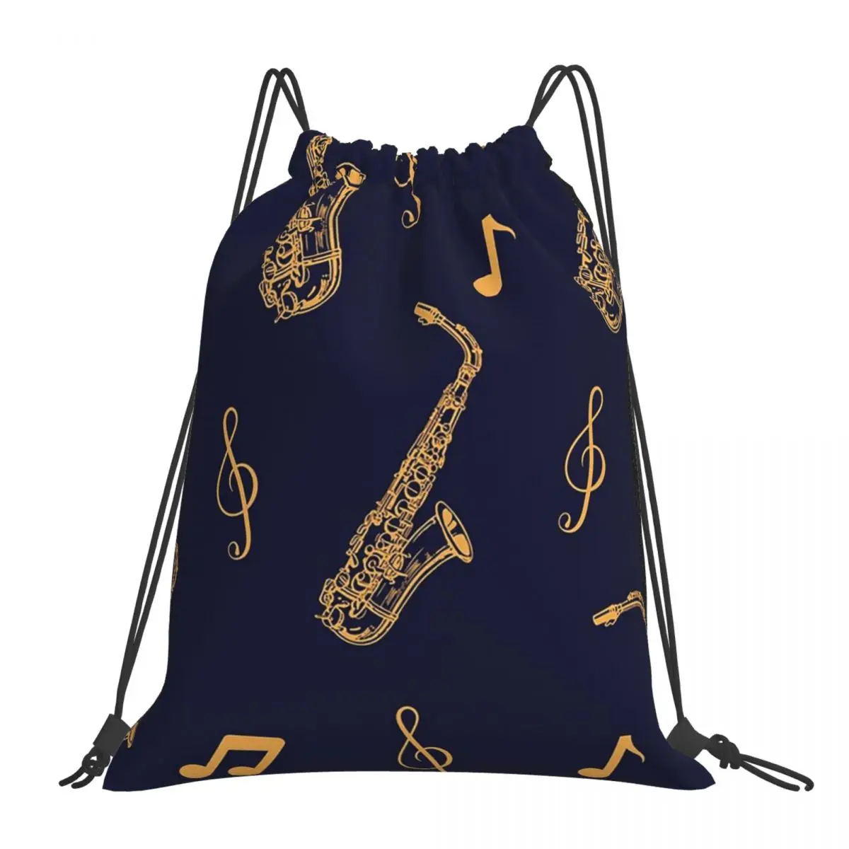 Musical Saxophone Pattern Backpacks Portable Drawstring Bags Drawstring Bundle Pocket Sports Bag Book Bags For Man Woman Student