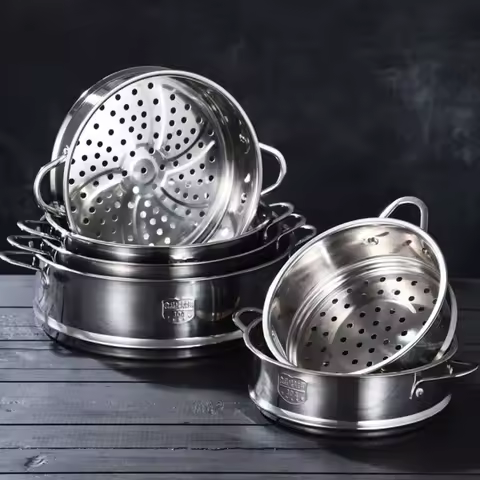 304 Stainless Steel Steamer Basket 16-32cm Thickened Pot Steaming Grid Safe Material Thicken Strainer Food Steam Rack