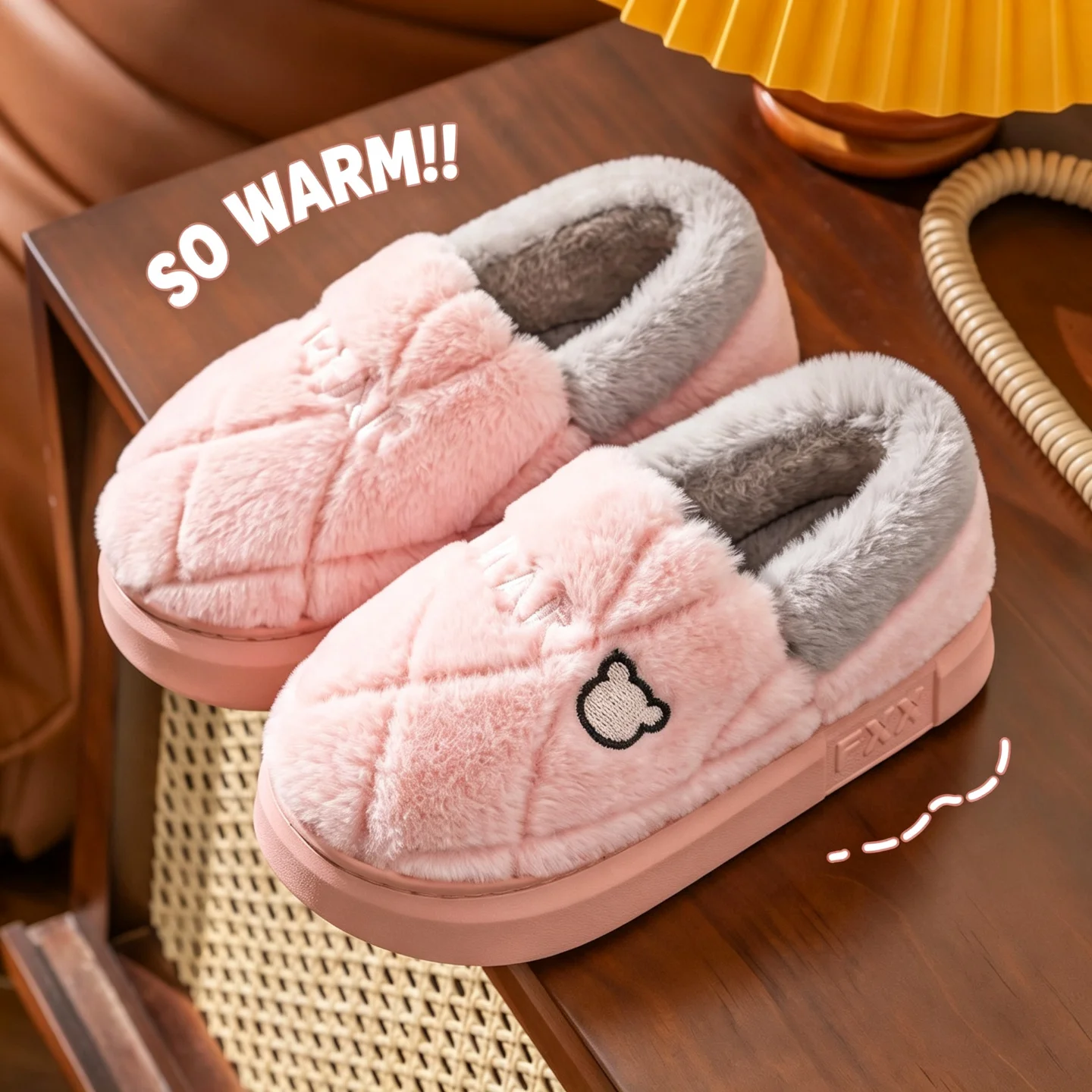 Winterwarme Hausschuhe für Damen und Herren, niedliche Bären-Plüschfütterung, Innensohle, dicke, weiche Sohle, flauschig, bequemes Hausschuh-Set – Detail 11