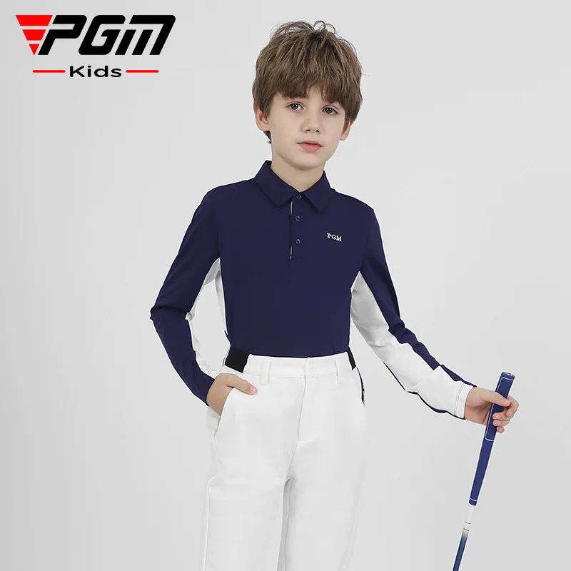 PGM Children's Golf Long Sleeve T-shirt Golf Wear for Kids Boys Shirts Soft Lapel Design Fashion Leisure Sports Top YF542