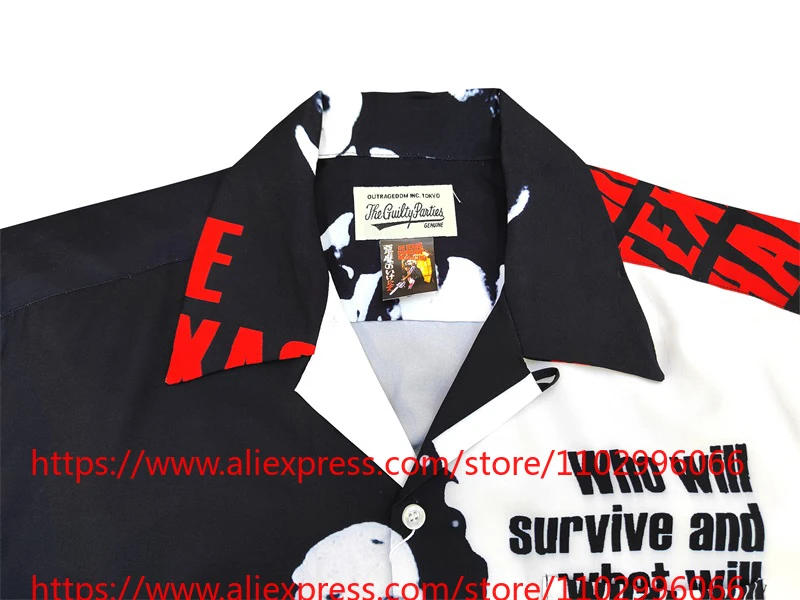 2026SS WACKO MARIA Black White Graffiti Art Print Short Sleeve Men's Hawaiian Camp Collar Shirt Quick Delivery