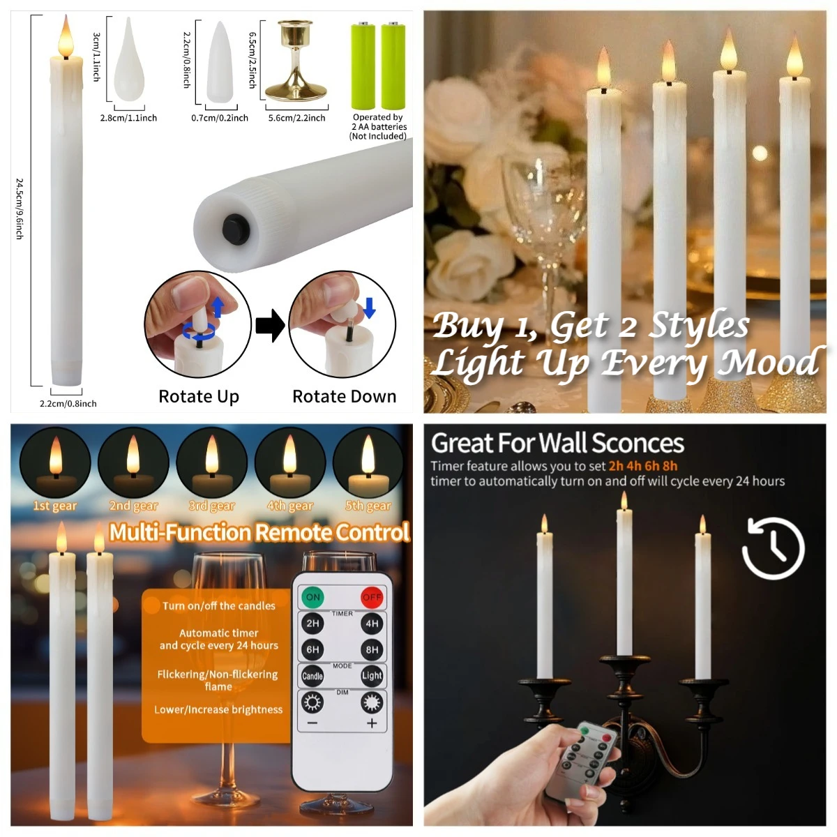 Velas Cónicas LED Flameshape – Control Remoto, Iluminación Navideña Sin Llama - imagen 3