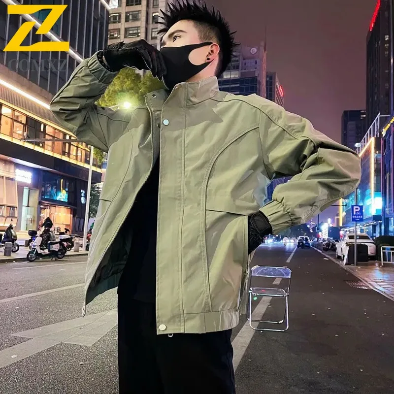 

Men Vintage Pilot Jacket Spring Autumn American Style Baseball Coat Multi-Pocket Workwear Tactical Urban Solid Color Outerwear