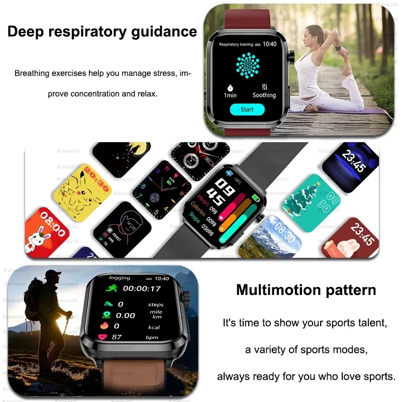 NonBREBlood Sugar Smart Watch pour homme, surveillance de la santé, ECG + PPG, montre de sport, appel Bluetooth, acide urique, lipide sanguin