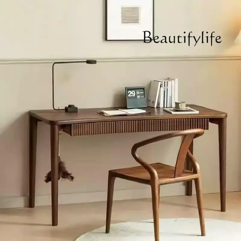 X36 North American Black Walnut All Solid Wood Study Computer Desk Curved Writing Desk Small Household Desk