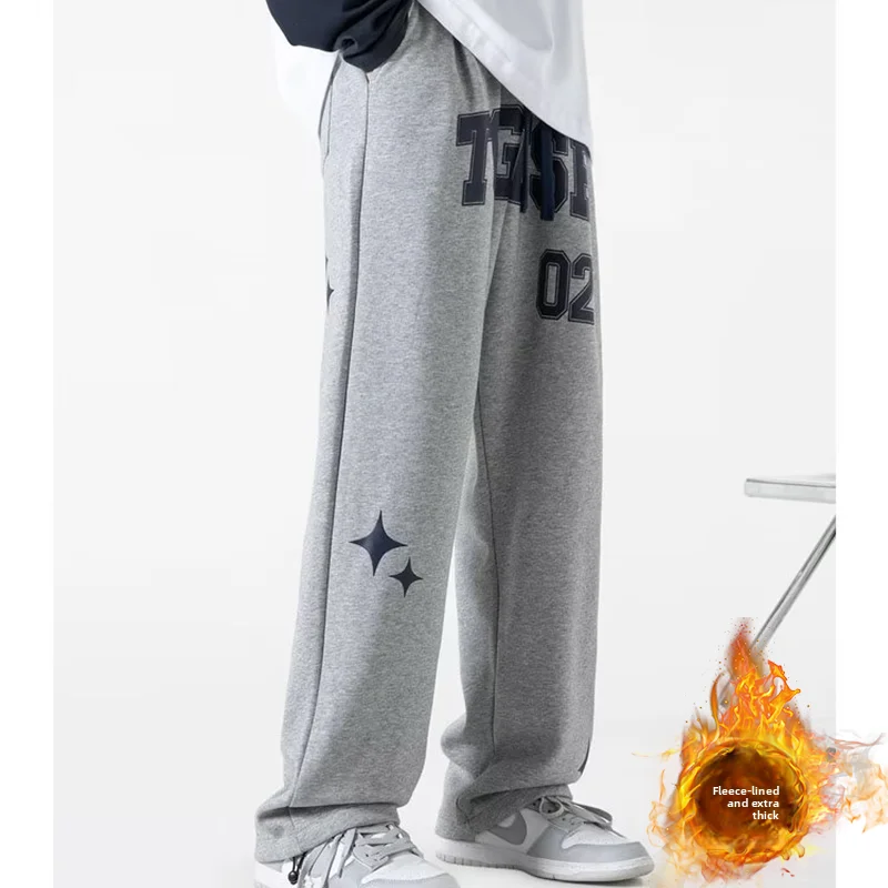 

Мужские спортивные брюки прямого кроя, повседневные, свободные, больших размеров, осенне-зимние, из полиэфирного волокна, модные, длинные