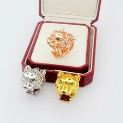 Designer Collection Style Ring Men Women Lady Hollow Out Plated Gold Color Green Eyes Leopard Panther Rings